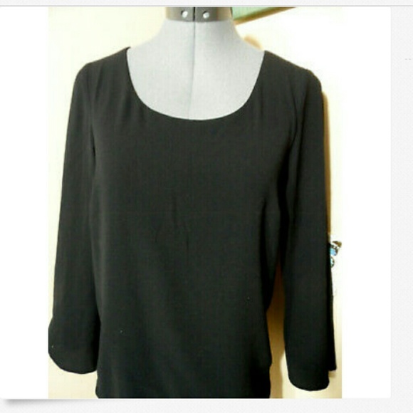 AB STUDIO Layered Chiffon & Lace Blouse S Black LS - Picture 2 of 6